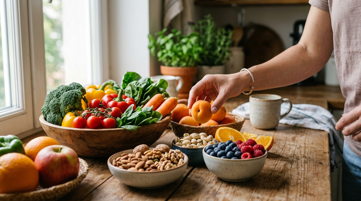Zdravá výživa — zelenina, orechy a ovocie ako základ každodennej pohody